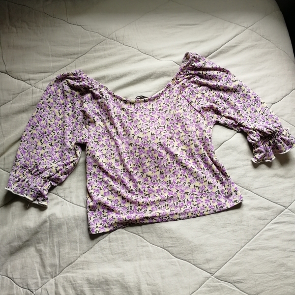OLD - VERO MODA Purple Kimmie Floral Tie Front Top Cottagecore Peasant top XS - Picture 11 of 13